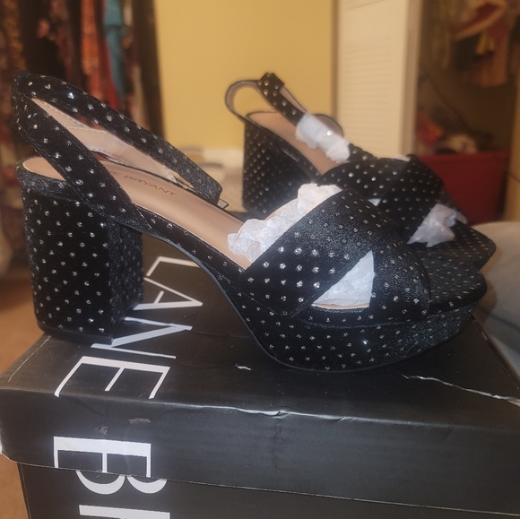 Lane Bryant,size 9 Wide,Block-Heel Sandal  Velvet, Metallic polka dot - Picture 2 of 3
